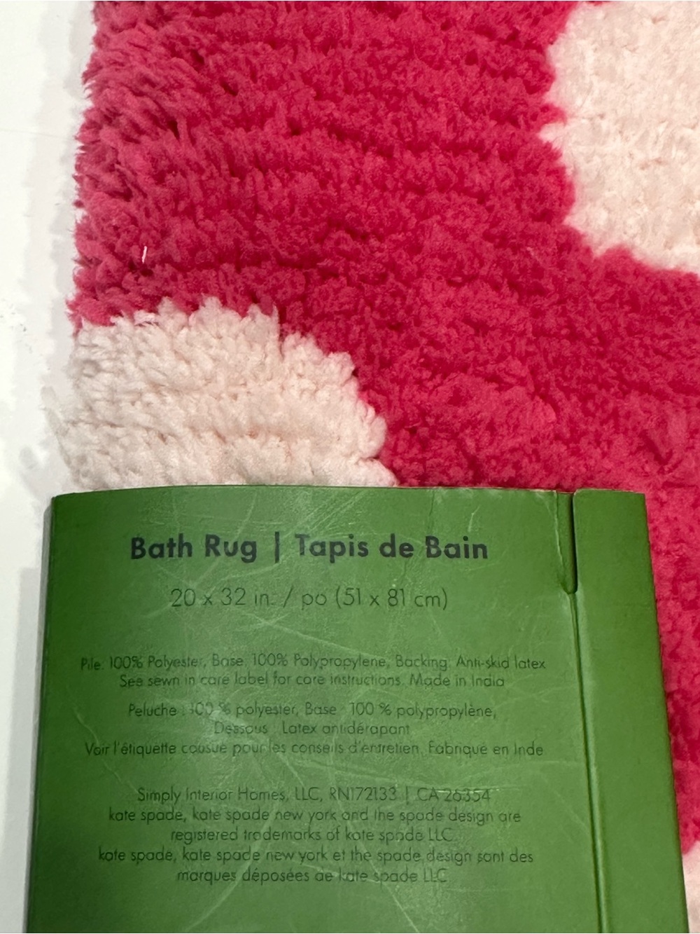NEW, Kate Spade New York Hot Pink Plush Polka Dots Bath Rug 20x32 Bath Mat - Picture 6 of 8